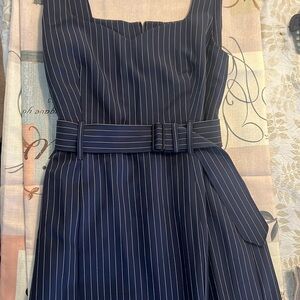 Chic Navy Pinstripe Midi Dress